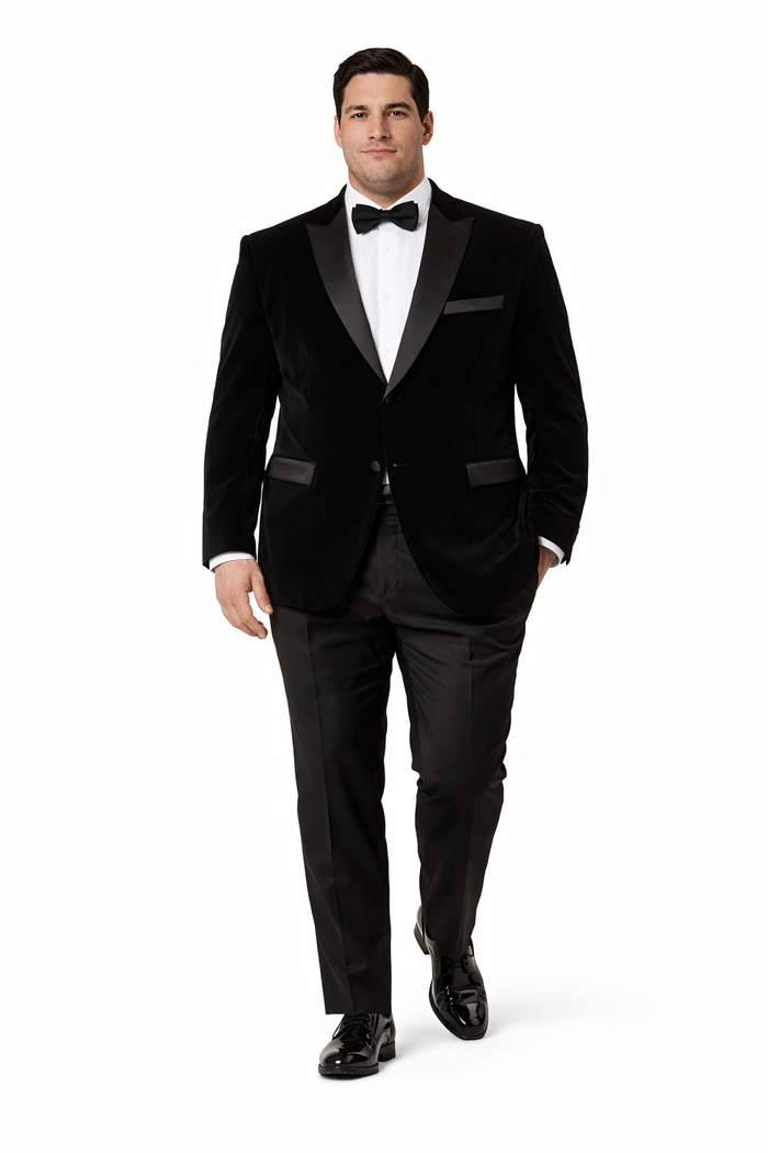 Mens Peak Lapel Velvet Tuxedo   Black Jacket