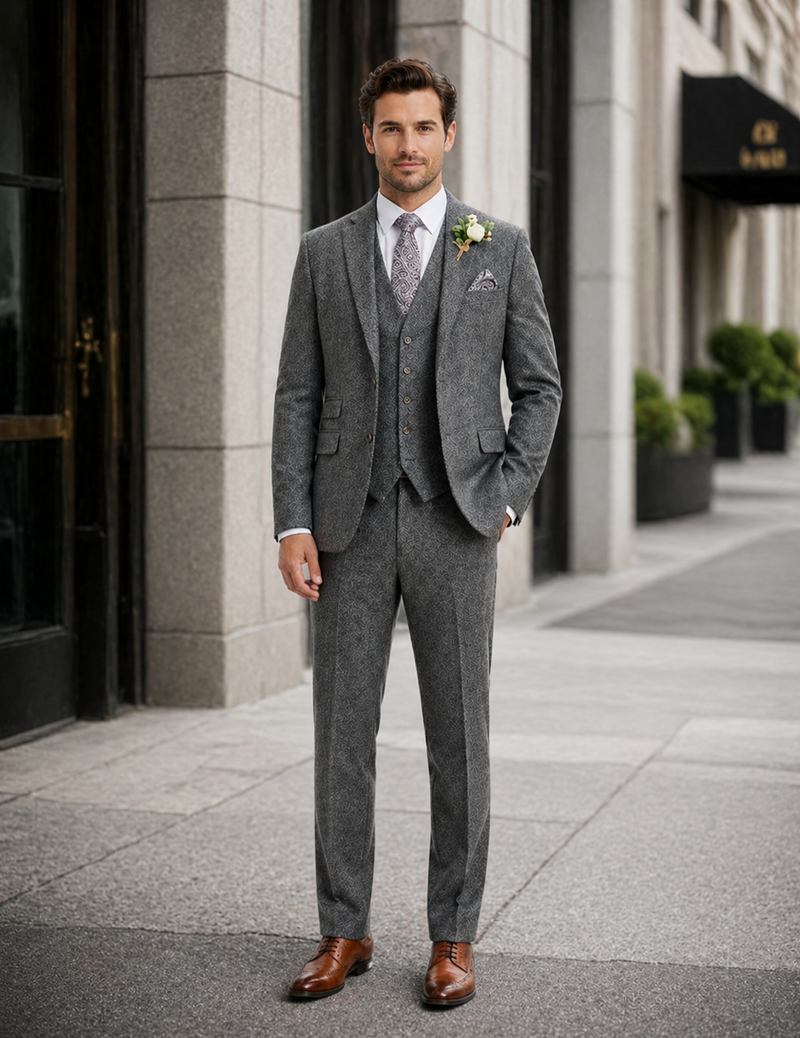 Men’s Peaky Blinder Light Grey Tweed Suit with Vest – Classic Three Piece Formal Suit, Vintage Wedding Business Outfit