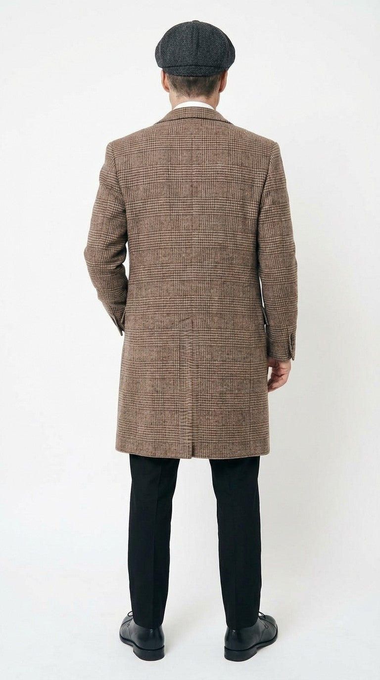 Mens Peaky Blinders Gray Plaid Double Breasted Overcoat + Suit  Peaky Blinders Vintage Wool Blend Coat 1920s