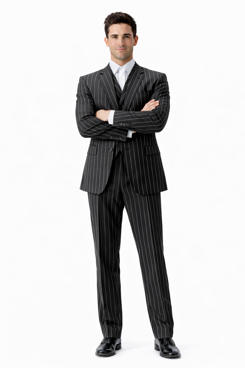 Mens Pimp Suit -Gangster Suit - Mobster Suit - Mafia Suit For Mens Vested Gangster Pinstripe Suit in Black & White