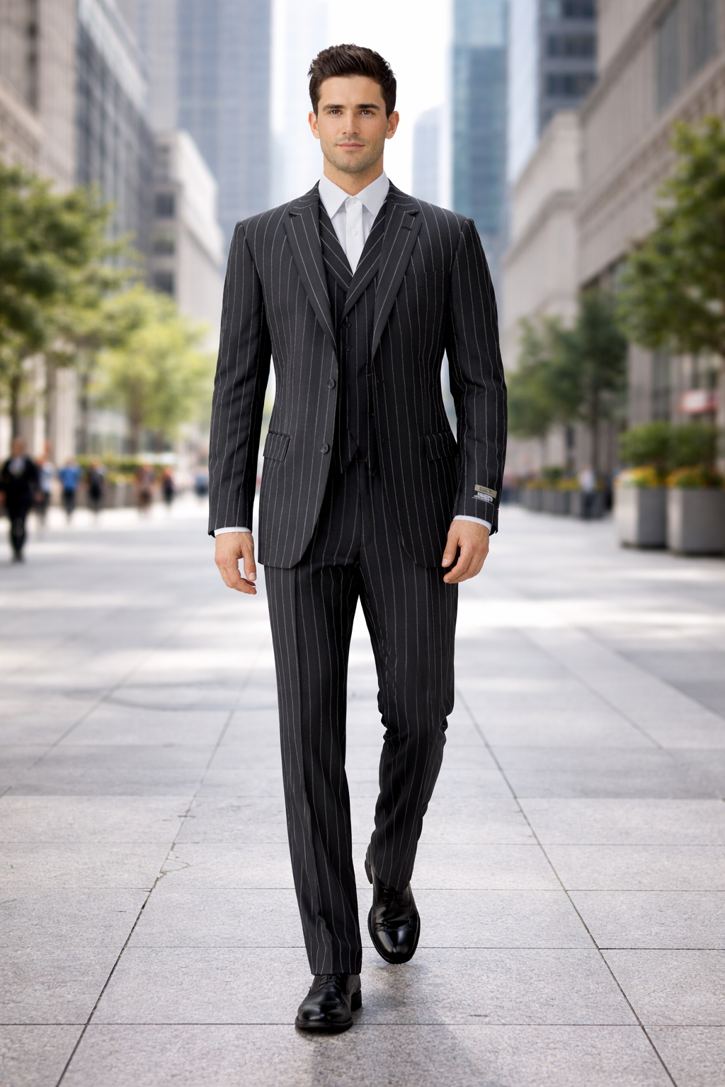Mens Pimp Suit -Gangster Suit - Mobster Suit - Mafia Suit For Mens Vested Gangster Pinstripe Suit in Black & White