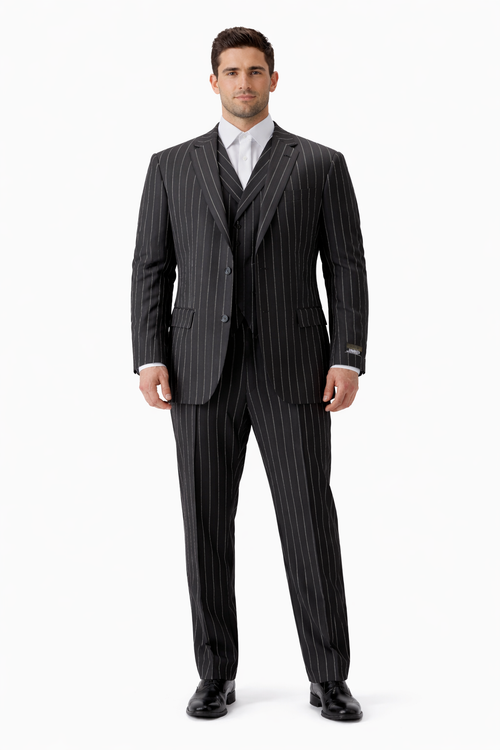Mens Pimp Suit -Gangster Suit - Mobster Suit - Mafia Suit For Mens Vested Gangster Pinstripe Suit in Black & White