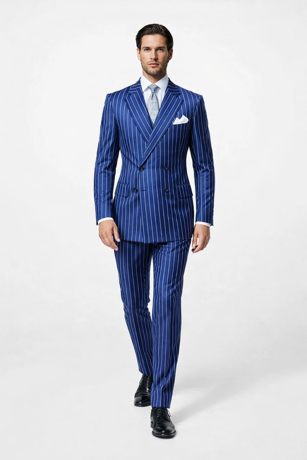 Mens Pimp Suit -Gangster Suit - Mobster Suit - Mafia Suit For Mens Double Breasted Gangster Pinstripe in Royal & White