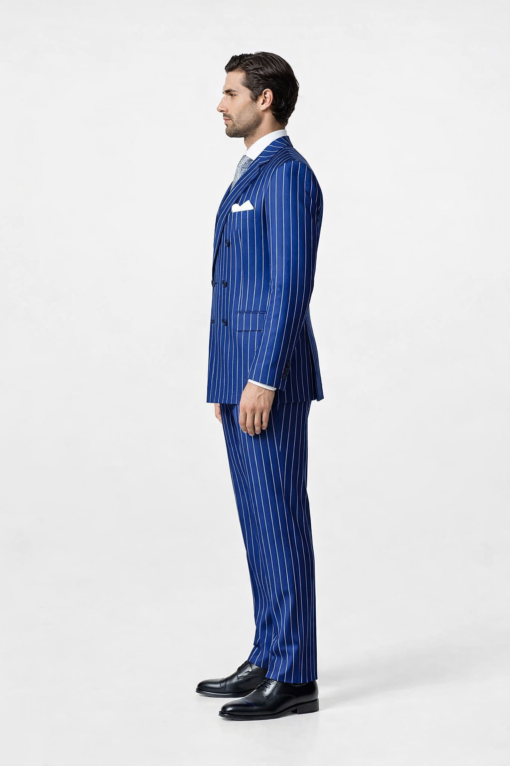 Mens Pimp Suit -Gangster Suit - Mobster Suit - Mafia Suit For Mens Double Breasted Gangster Pinstripe in Royal & White