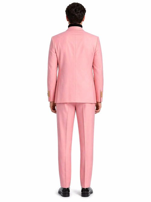Mens Pink Double-Breasted Suit with Gold Buttons