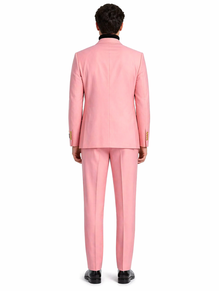 Mens Pink Double-Breasted Suit with Gold Buttons