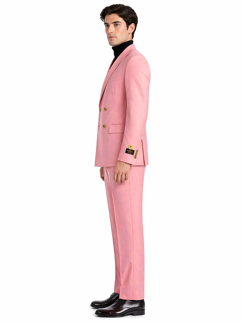 Mens Pink Double-Breasted Suit with Gold Buttons