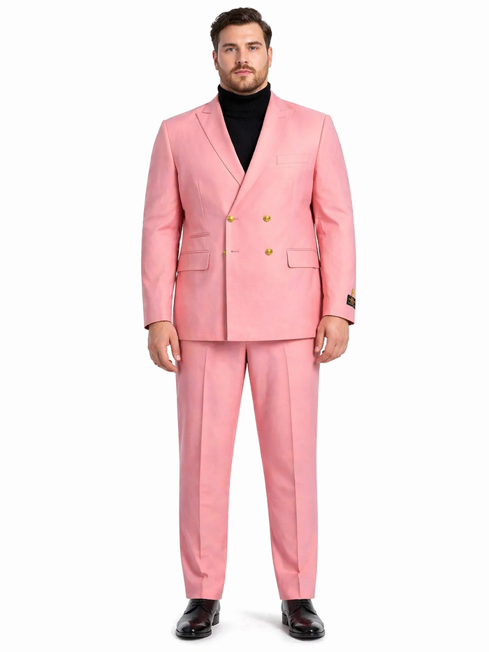 Mens Pink Double-Breasted Suit with Gold Buttons