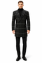 Mens Plaid Overcoat - Houndstooth Checker Pattern Topcoat - Black