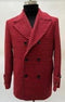 Mens Plaid Overcoat - Houndstooth Checker Pattern Topcoat - RED - AlbertoNardoniStore