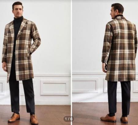 Mens Plaid Overcoat - Wool Peacoat - Plaid Topcoats - AlbertoNardoniStore