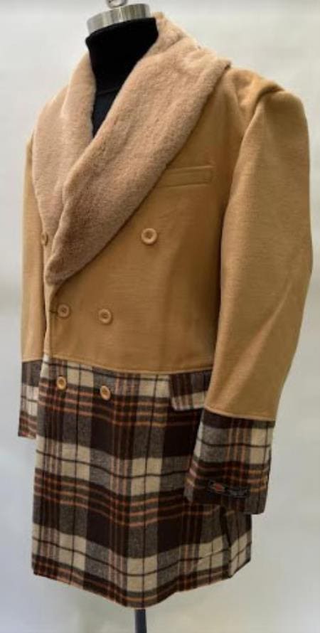 Mens Plaid Overcoat - Wool Peacoat - Plaid Topcoats - AlbertoNardoniStore