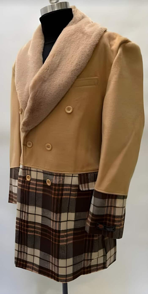 Mens Peacoat For Winter and Fall - Wool Fabric - Brown Coat