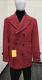 Mens Plaid Overcoat - Wool Peacoat - Plaid Topcoats Red - AlbertoNardoniStore