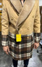 Mens Plaid Overcoat - Wool Peacoat - Plaid Topcoats Tan - AlbertoNardoniStore