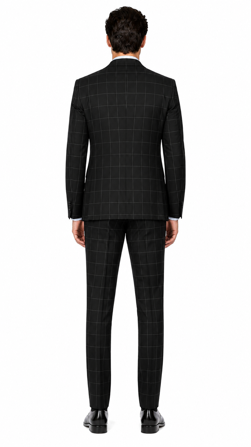 Mens Plaid Suit - Black Windowpane Suit - 1920 Suits