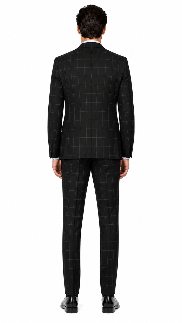 Mens Plaid Suit - Black Windowpane Suit - 1920 Suits