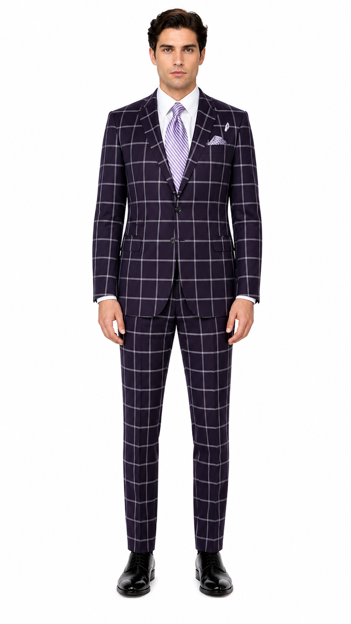 Mens Plaid Suit - Black Windowpane Suit - 1920 Suits