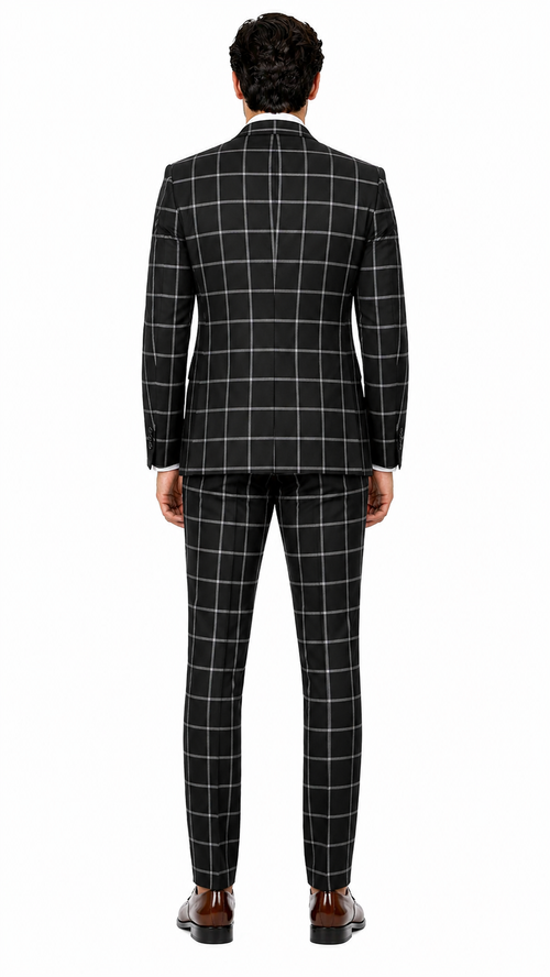 Mens Plaid Suit - Black Windowpane Suit - 1920 Suits