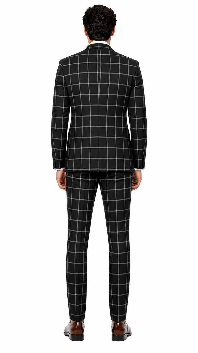 Mens Plaid Suit - Black Windowpane Suit - 1920 Suits