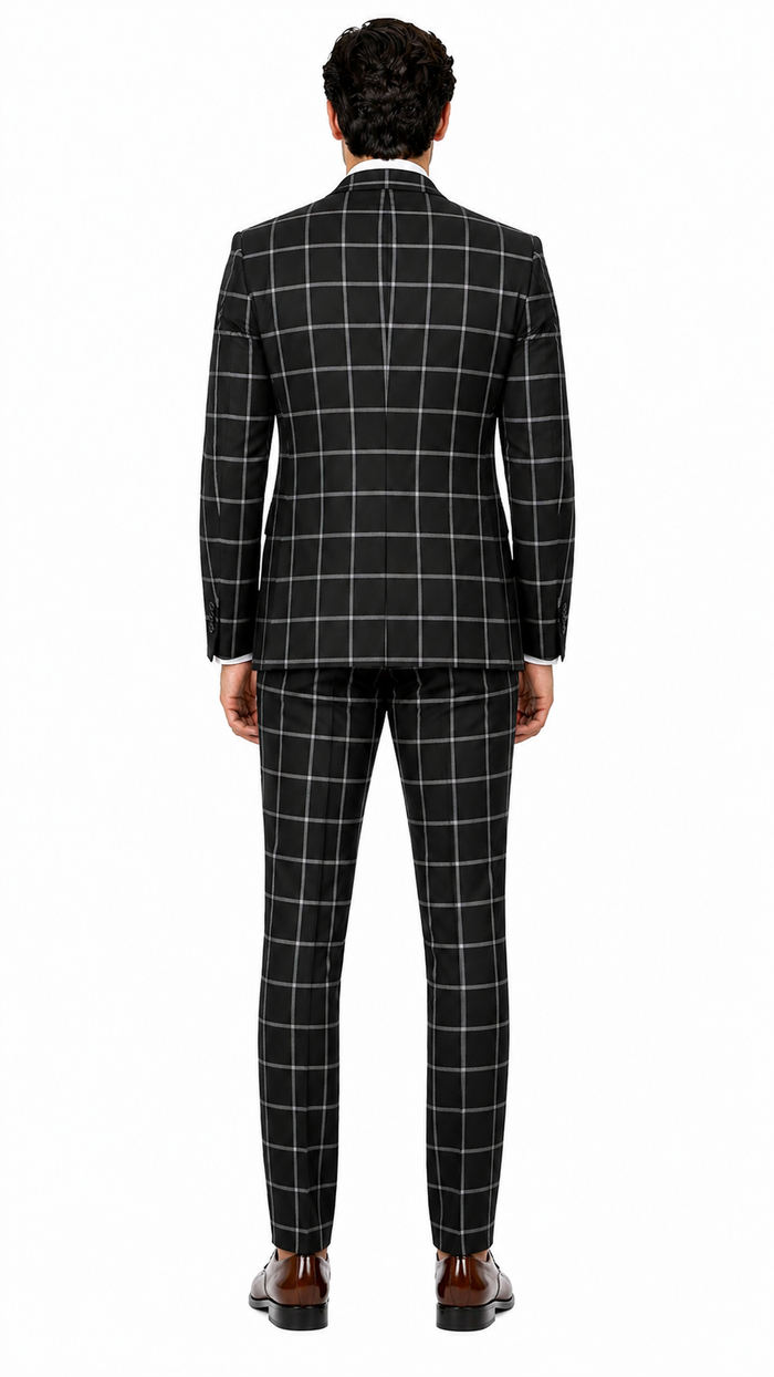 Mens Plaid Suit - Black Windowpane Suit - 1920 Suits