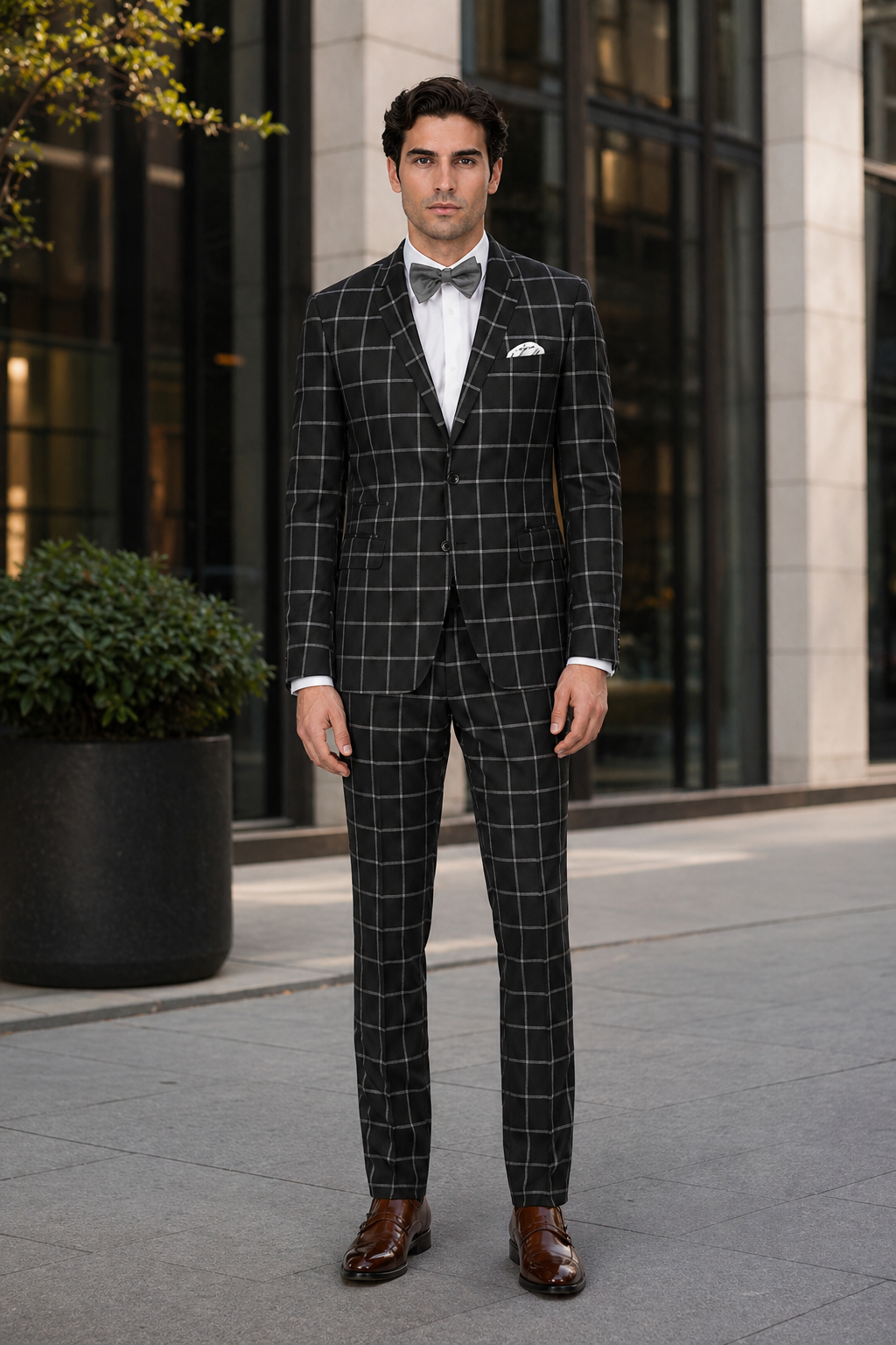 Mens Plaid Suit - Black Windowpane Suit - 1920 Suits