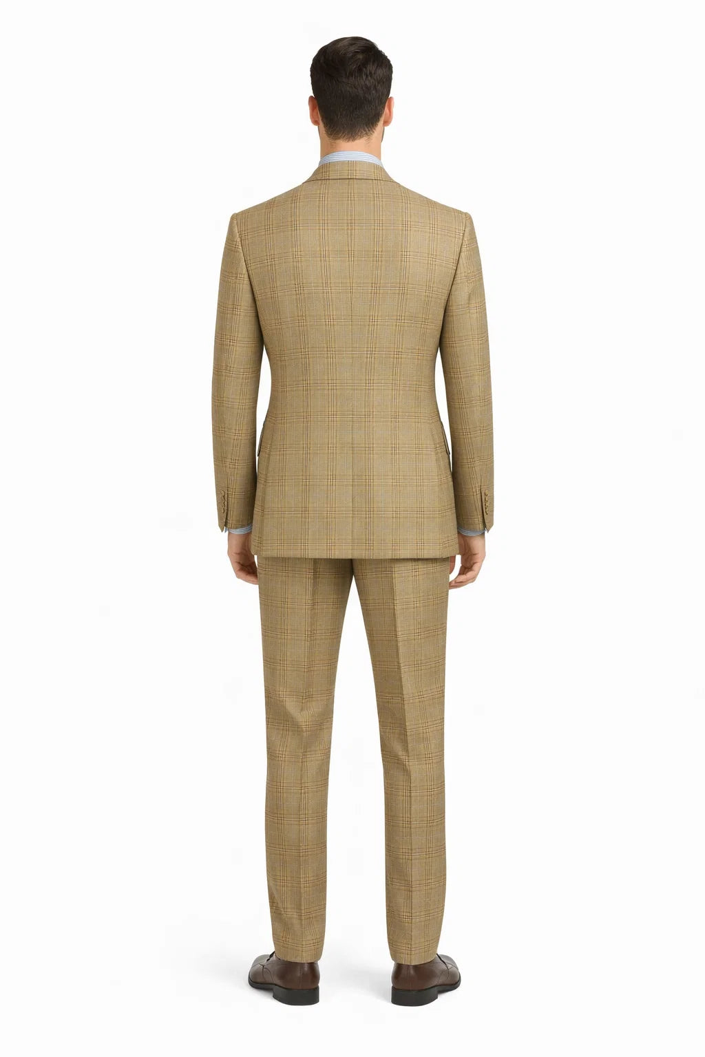 Mens Plaid Suit - Patterned Business Suit -Mens Double Breasted Windowpane Plaid Suit In Mocha Light Brown