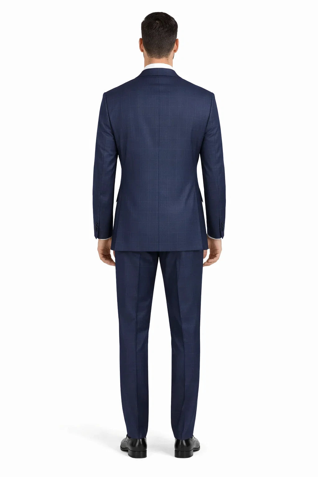 Mens Plaid Suit - Patterned Business Suit -Mens Double Breasted Windowpane Plaid Suit In Navy Blue