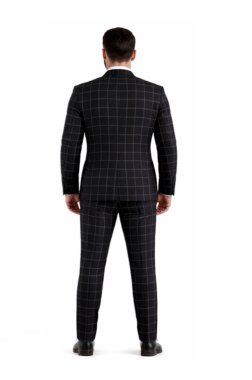 Mens Plaid Suit - Windowpane Pattern With Vest - Business Suit Hunter Green