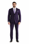 Mens Plaid Suit - Windowpane Pattern With Vest - Business Suit Burgundy