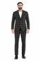 Mens Plaid Suits - Windowpane Pattern With Vest -Business Suit Black