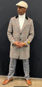 Mens Plaid Three Quarter 3/4 Overcoat - Peak Lapel Ticket Pocket Wool Topcoat - AlbertoNardoniStore