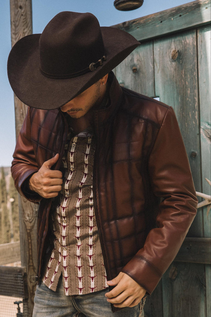 Mens Platini Brown Western Leather Jacket - Vintage Cowboy Style