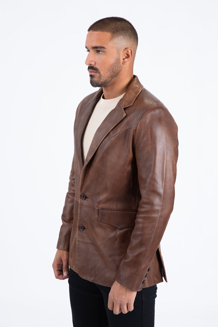 Mens Platini Western Leather Jacket Brown - Vintage Cowboy Style