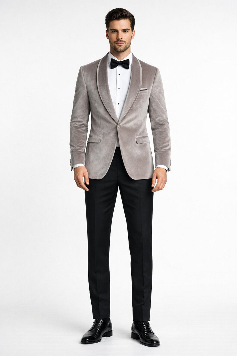 Men's Platinum Velvet Dinner Jacket with Satin Shawl Lapel | Formal Wedding Prom Blazer