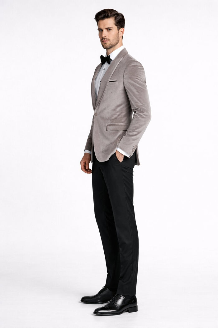 Men's Platinum Velvet Dinner Jacket with Satin Shawl Lapel | Formal Wedding Prom Blazer