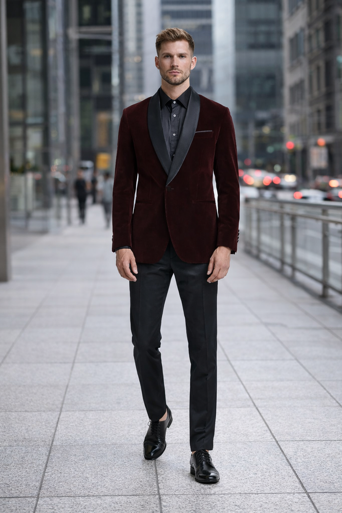 Mens Playboy Burgundy Smoking Jacket