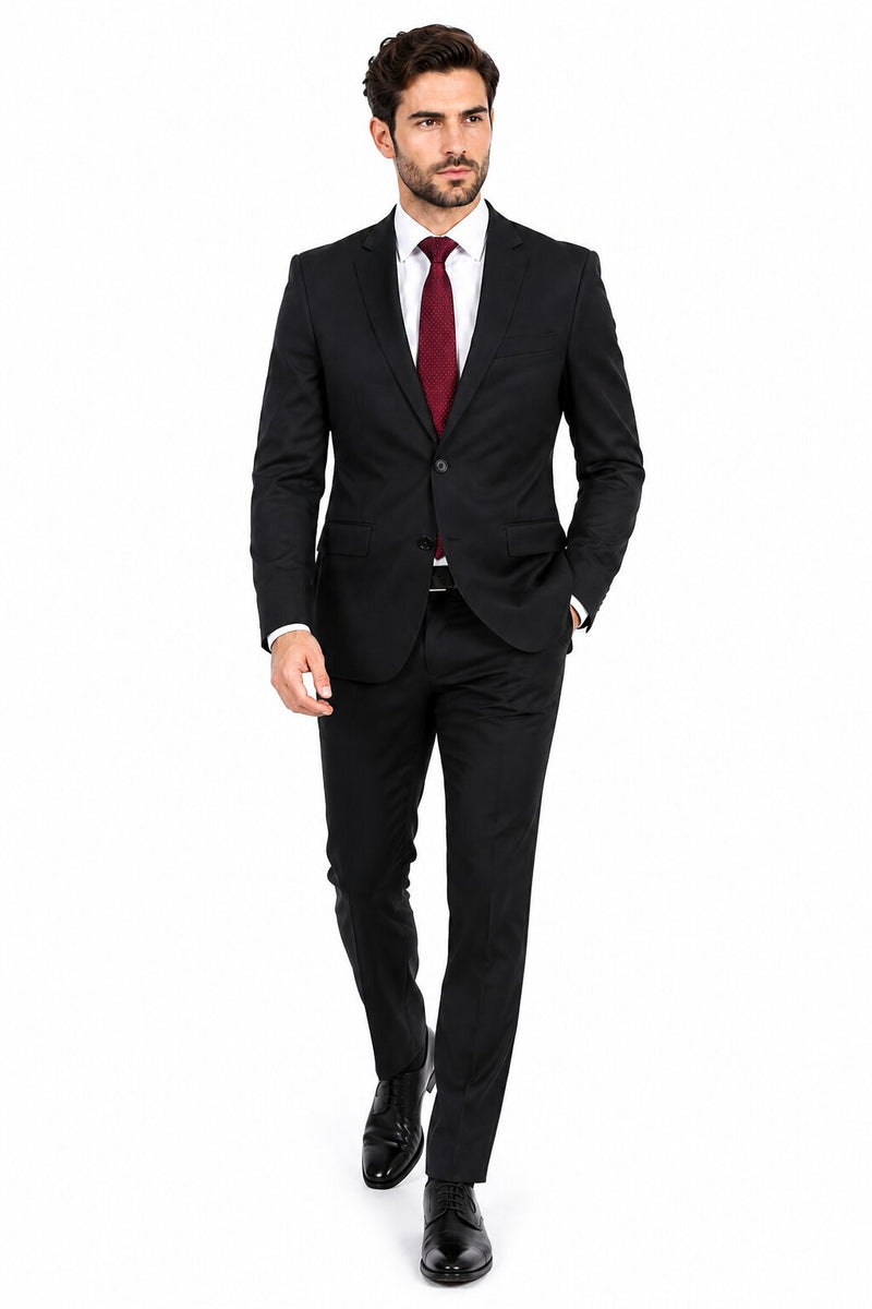 Tiglio Men's Black 2-Button Slim-Fit Suit - High End Suits - High Quality Suits