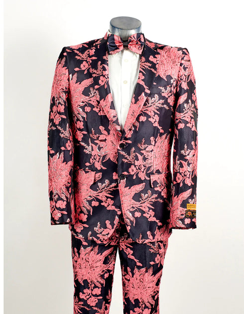 Mens Prom Tuxedo Suit Black & Hot Pink Prom Suit - AlbertoNardoniStore