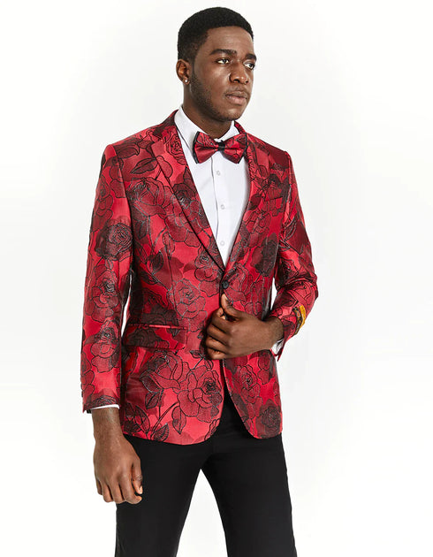 Mens Prom Tuxedo Suit Red Paisley Prom Suit - AlbertoNardoniStore