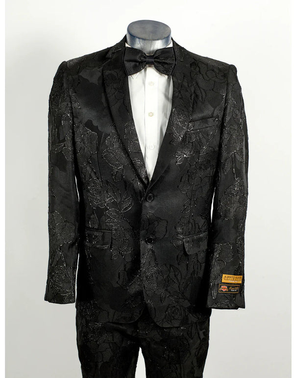 Mens Prom Tuxedo Suit Shiny Black Prom Suit - AlbertoNardoniStore