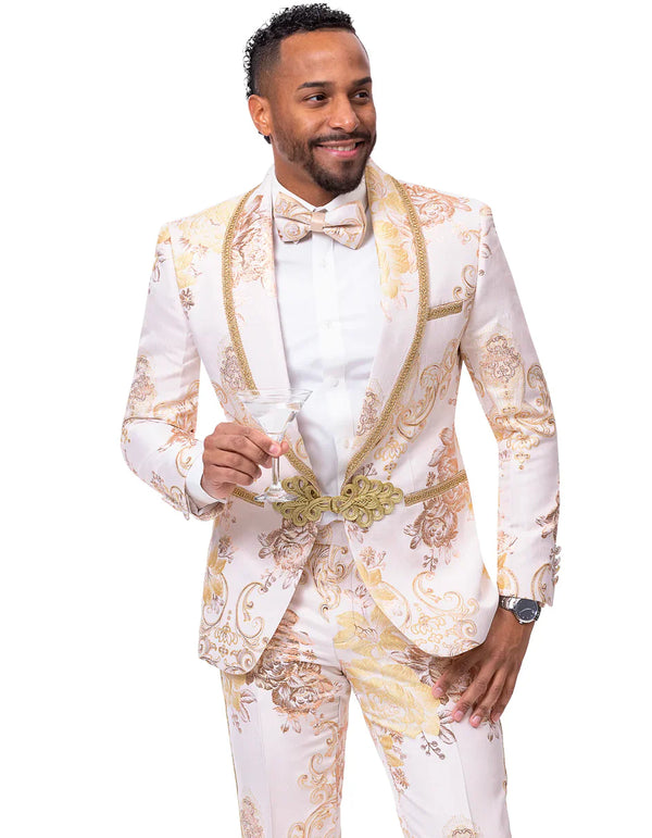 Mens Prom Tuxedo Suit White & Gold Prom Suit - AlbertoNardoniStore