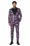 Mens Purple and White Paisley Floral Brocade Tuxedo Jacket - Suit with Satin Lapel Wtih Black Pants