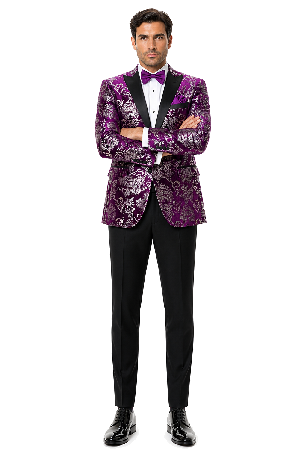 Men's Purple and White Twotoned  Paisley Tuxedo Jacket with Black Satin Lapel â€“ Formal Prom and Wedding Blazer