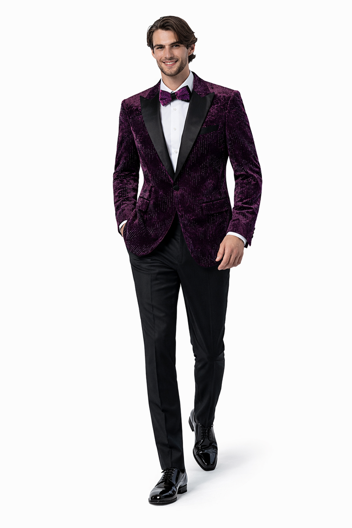 Men’s Designer Purple Velvet Studded Tuxedo Jacket – Formal Prom and Wedding Wear