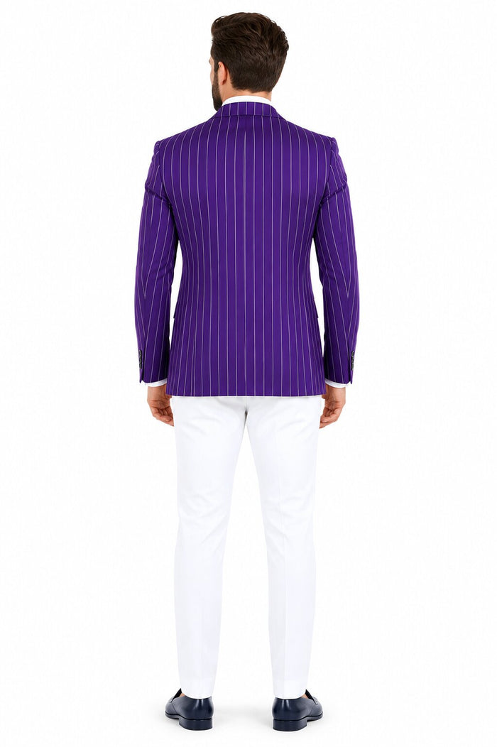 Purple Pinstripe Blazer With White Pants - Suit - Party Blazer