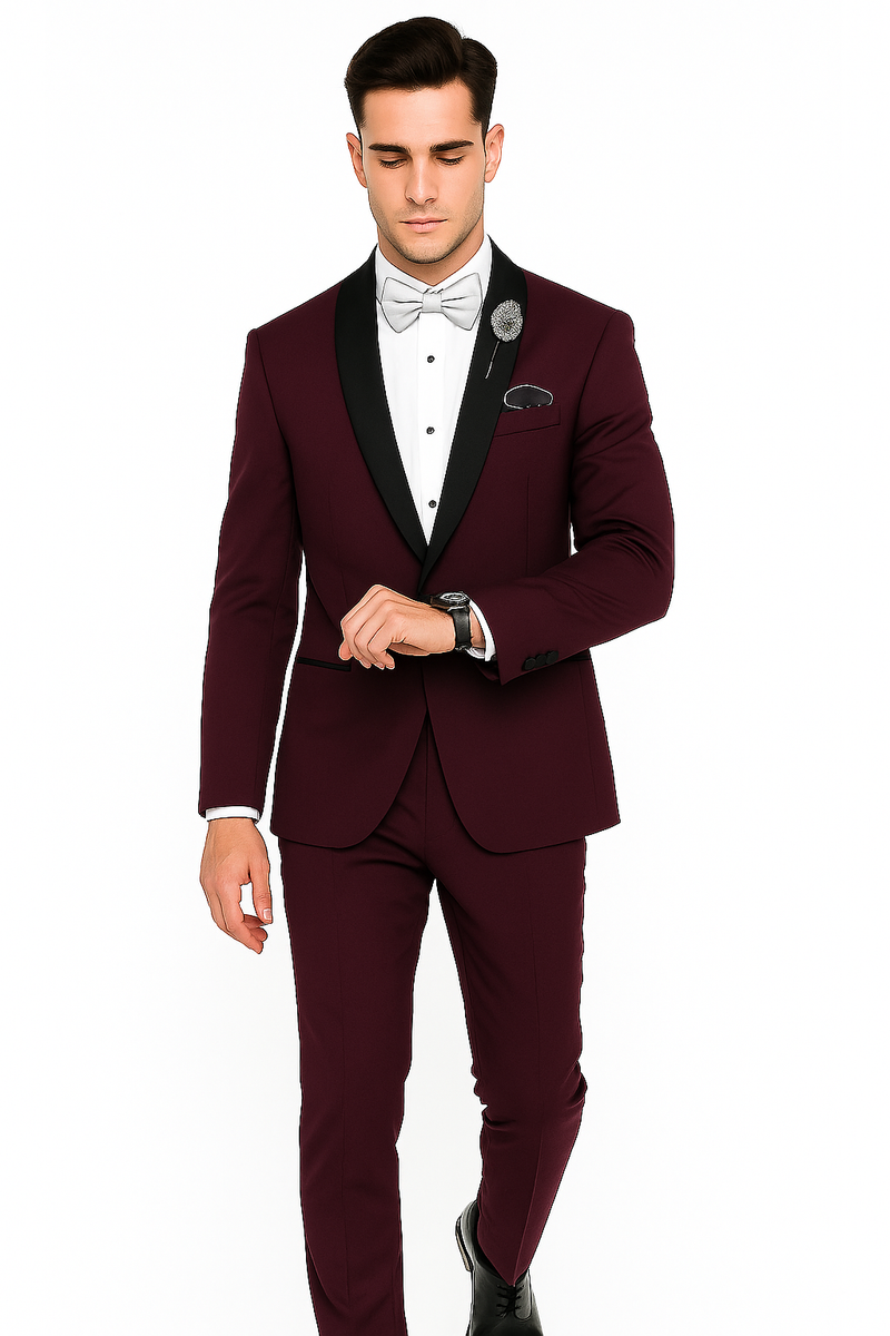 Men's Purple - Plum - Eggplant Jacket and Pants Two Button Shawl Lapel Tuxedo