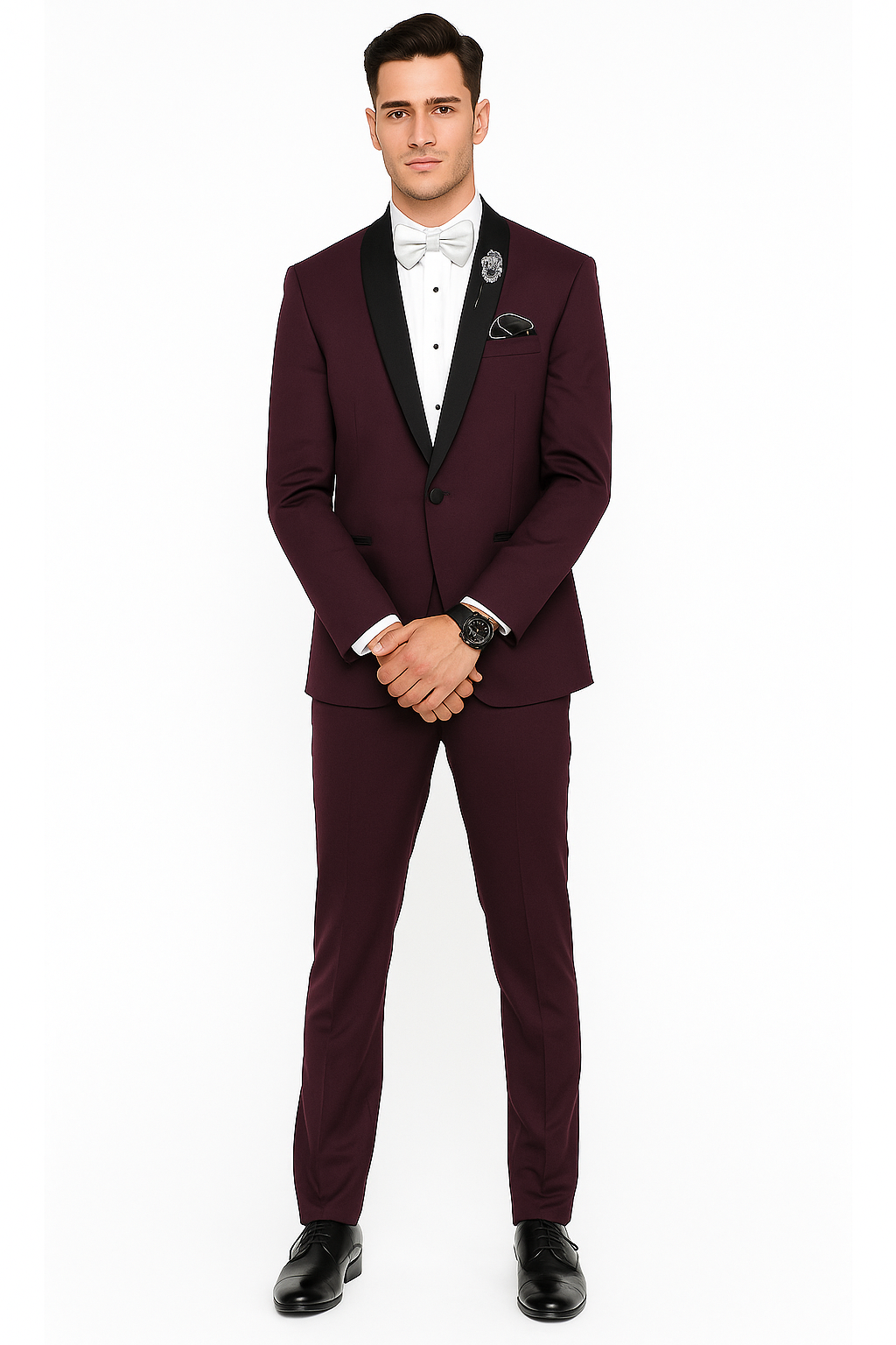 Men's Purple - Plum - Eggplant Jacket and Pants Two Button Shawl Lapel Tuxedo