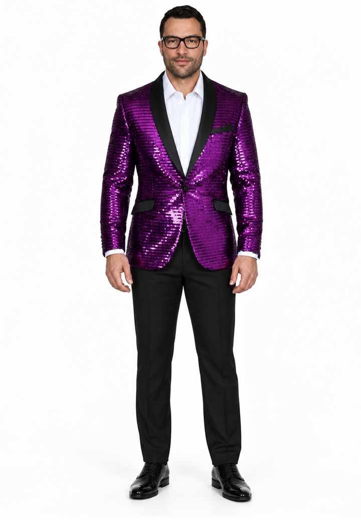 Men's Purple Shiny Sequin Paisley Blazer Dinner Jacket Sport Coat