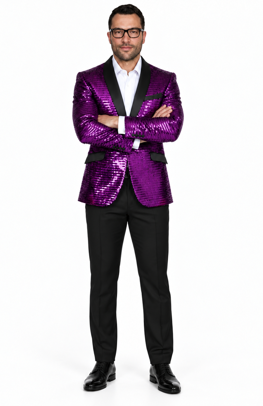 Men's Purple Shiny Sequin Paisley Blazer Dinner Jacket Sport Coat